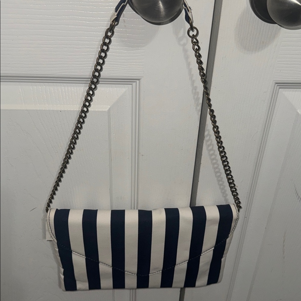 NWT J. Crew Factory Navy and White Striped Clutch